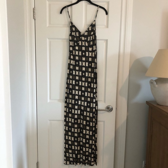 DISSH Gosse Brown White Cream Khaki Geo Slip Maxi Dress Size 2 - Picture 3 of 9